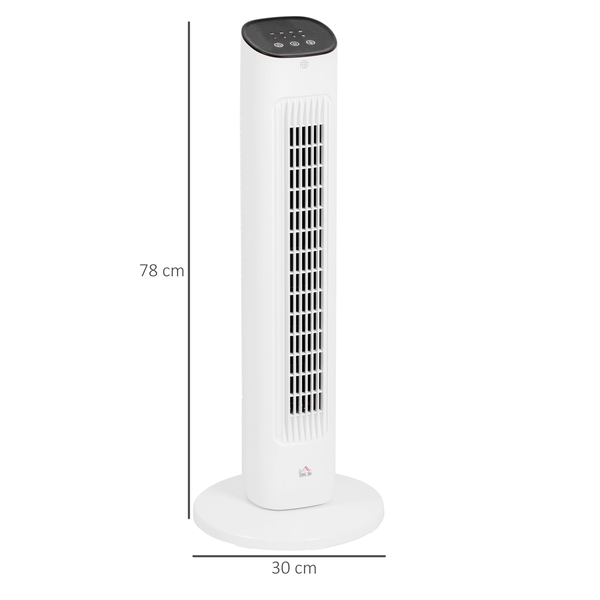85° Oscillating Tower Fan with Remote Control, 3 Speeds, 2 Modes, Timer, LED Display, 30x30x78 cm, White
