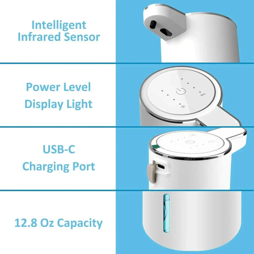 Automatic Soap Dispenser Touchless Foaming Soap Dispenser 380Ml USB Rechargeable Electric 4 Level Adjustable for Home