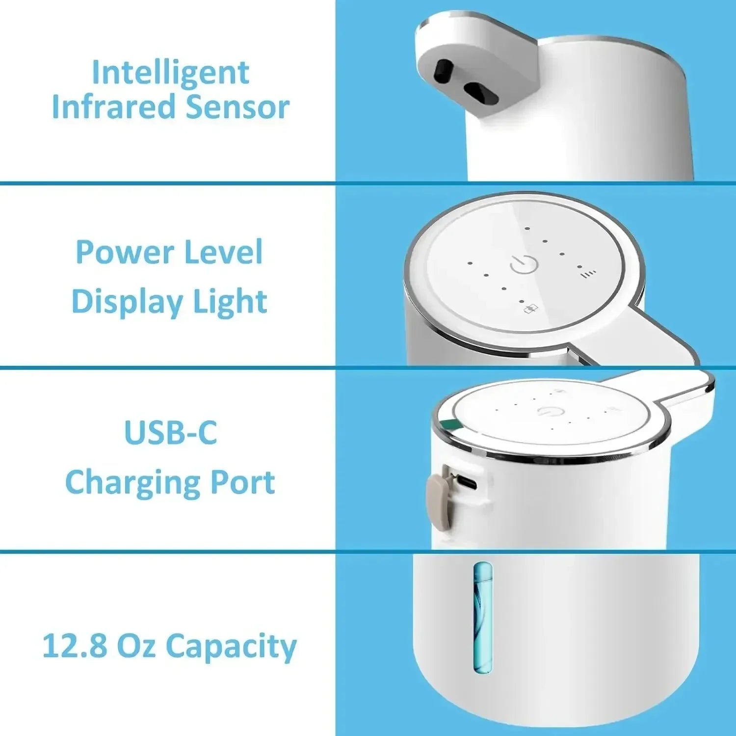 Automatic Soap Dispenser Touchless Foaming Soap Dispenser 380Ml USB Rechargeable Electric 4 Level Adjustable for Home